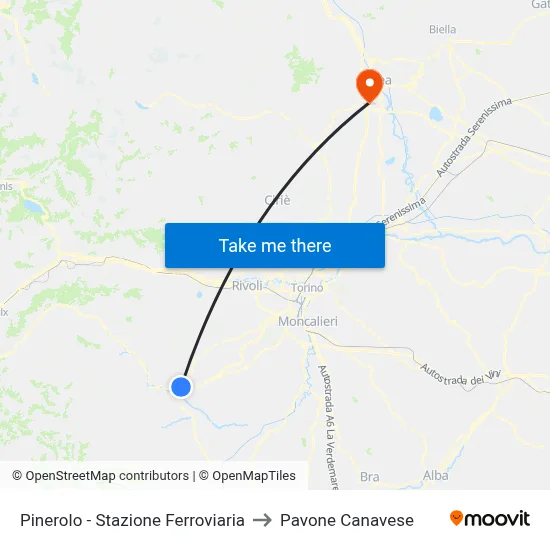Pinerolo - Railway Station to Pavone Canavese map