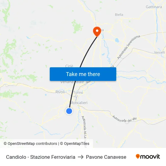 Candiolo - Railway Station to Pavone Canavese map