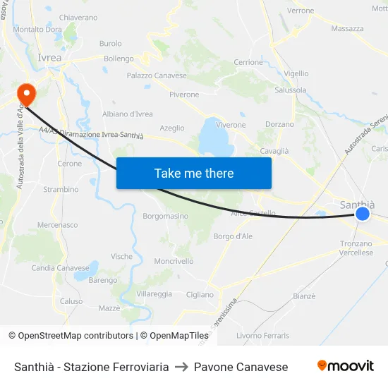 Santhià - Railway Station to Pavone Canavese map