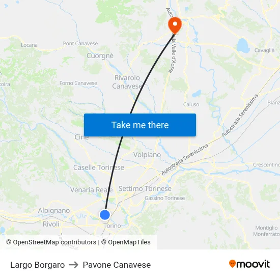 Largo Borgaro to Pavone Canavese map