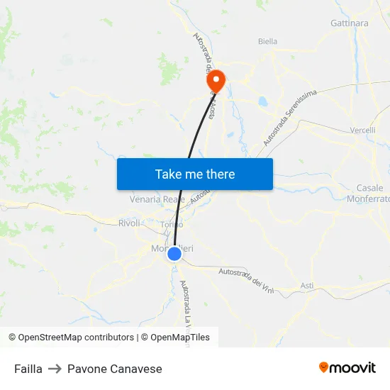 Failla to Pavone Canavese map