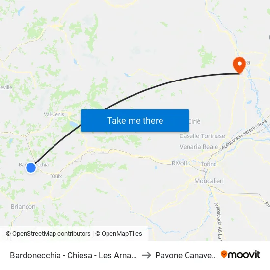 Bardonecchia - Chiesa - Les Arnauds to Pavone Canavese map