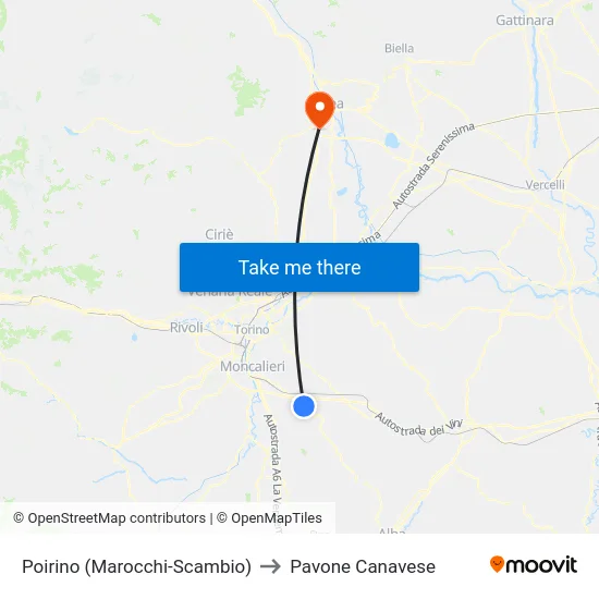 Poirino (Marocchi-Scambio) to Pavone Canavese map