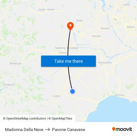 Madonna of the Snow to Pavone Canavese map