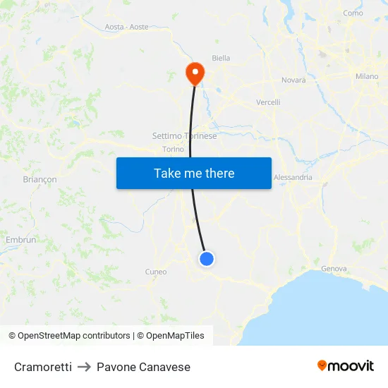 Cramoretti to Pavone Canavese map