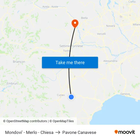 Mondovi - Merlo - Church to Pavone Canavese map