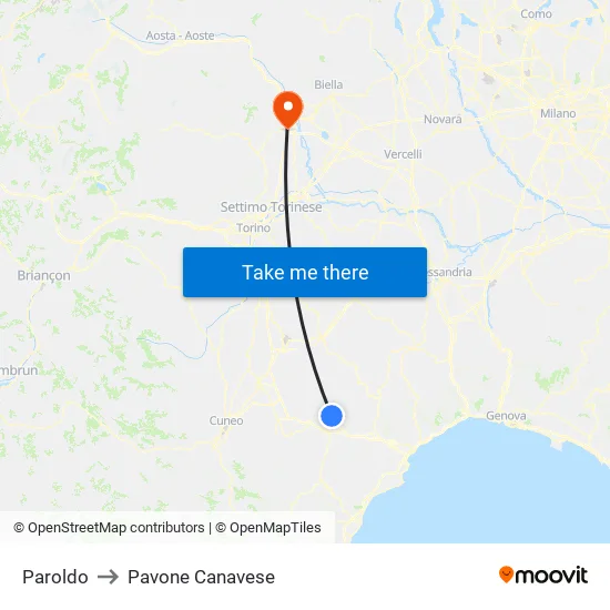 Paroldo to Pavone Canavese map