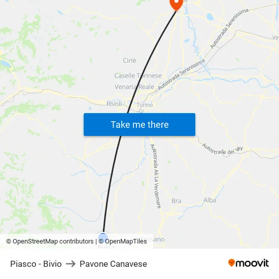 Piasco - Bivio to Pavone Canavese map