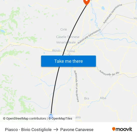 Piasco - Costigliole Junction to Pavone Canavese map