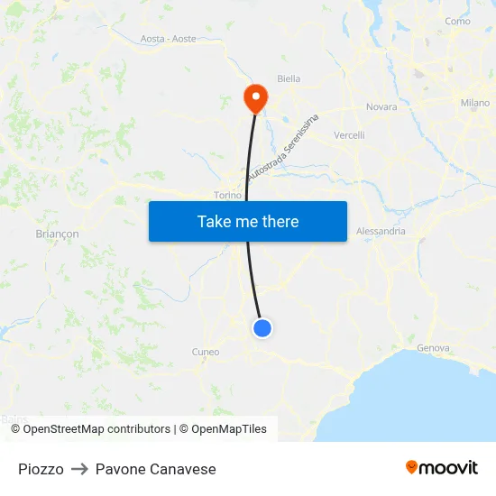 Piozzo to Pavone Canavese map