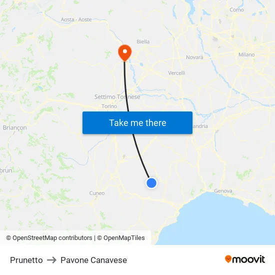 Prunetto to Pavone Canavese map