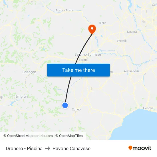 Dronero - Swimming Pool to Pavone Canavese map