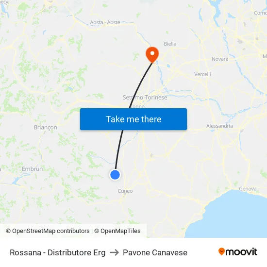Rossana - Erg Gas Station to Pavone Canavese map