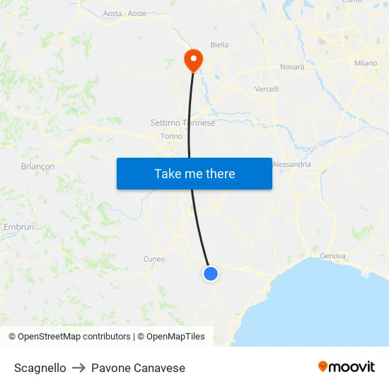 Scagnello to Pavone Canavese map