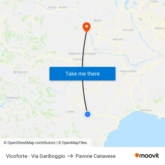 Vicoforte - Via Gariboggio to Pavone Canavese map