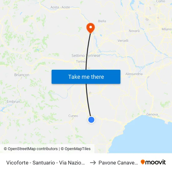 Vicoforte - Sanctuary - National Street to Pavone Canavese map