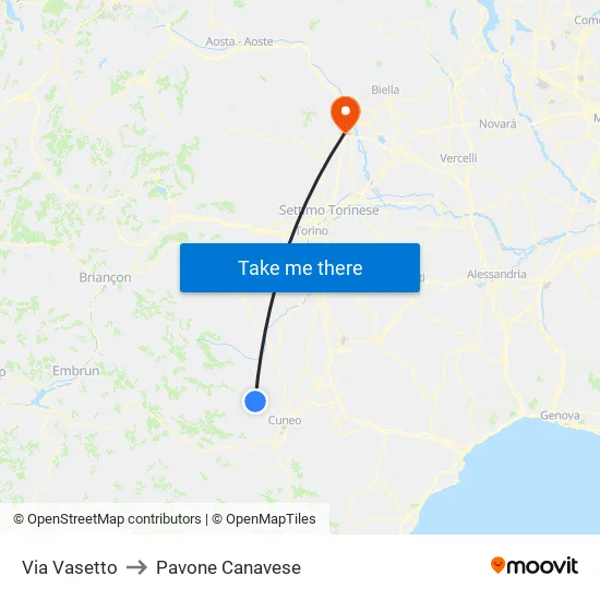 Vasetto Street to Pavone Canavese map