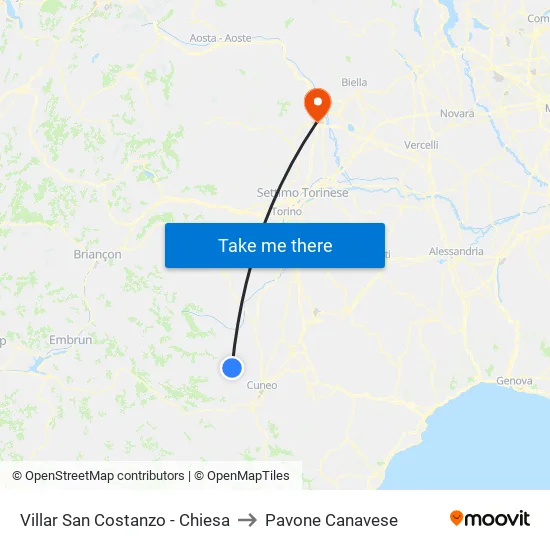 Villar San Costanzo - Church to Pavone Canavese map