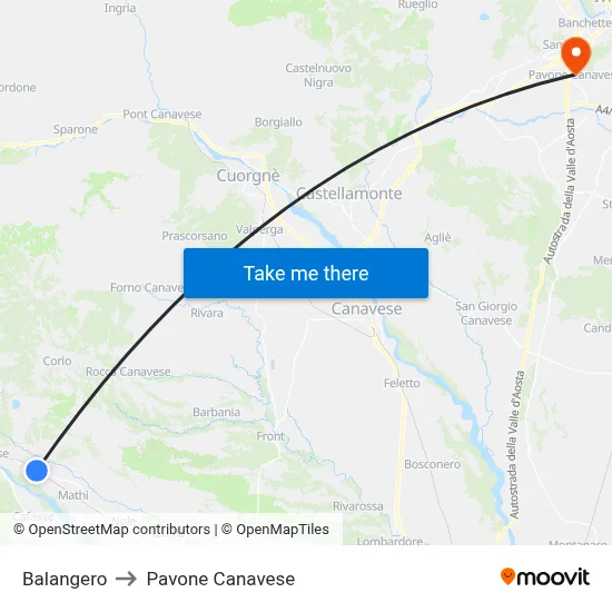 Balangero to Pavone Canavese map
