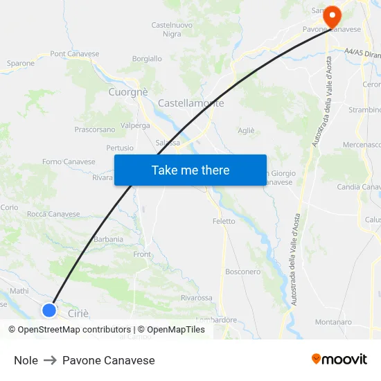 Nole to Pavone Canavese map