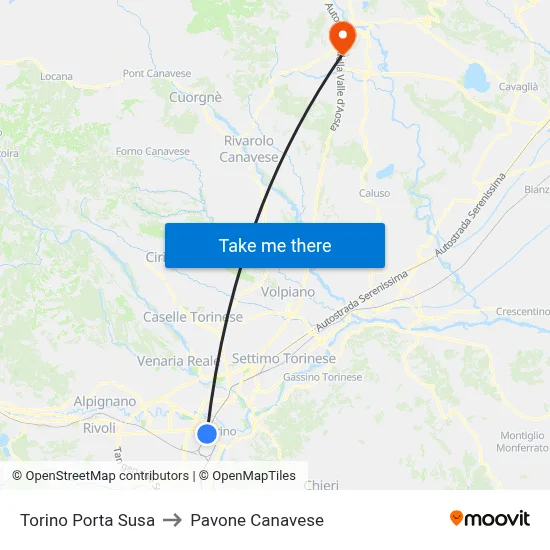 Turin Porta Susa to Pavone Canavese map