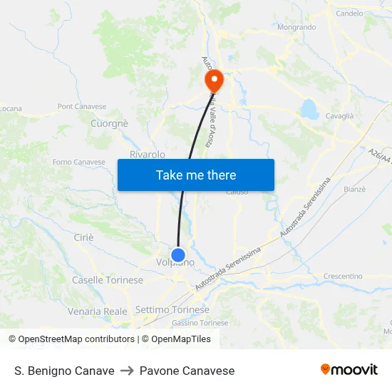 San Benigno Canave to Pavone Canavese map