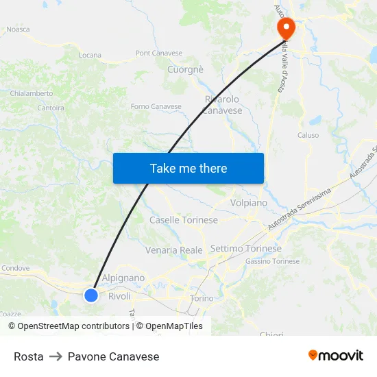 Rosta to Pavone Canavese map