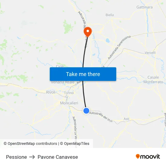 Pessione to Pavone Canavese map