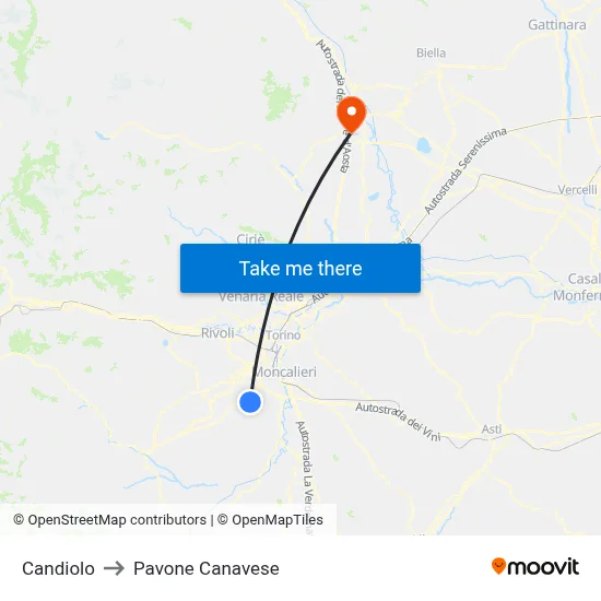 Candiolo to Pavone Canavese map