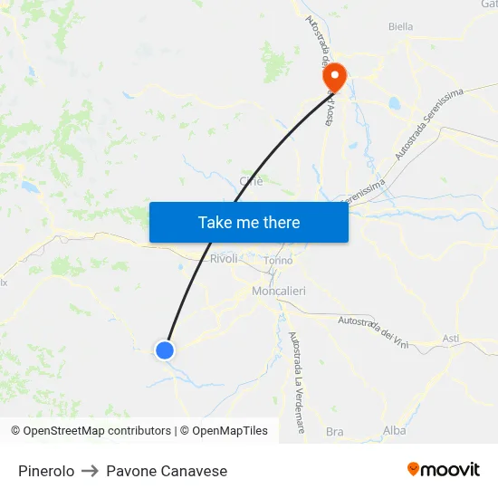 Pinerolo to Pavone Canavese map