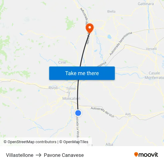 Villastellone to Pavone Canavese map