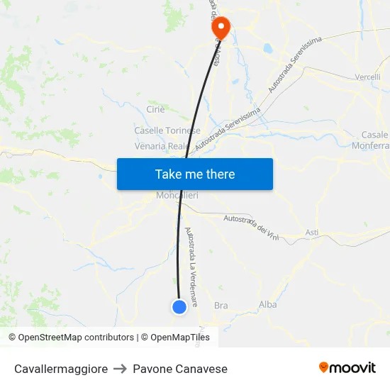 Cavallermaggiore to Pavone Canavese map
