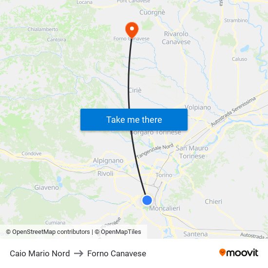 Caio Mario Nord to Forno Canavese map