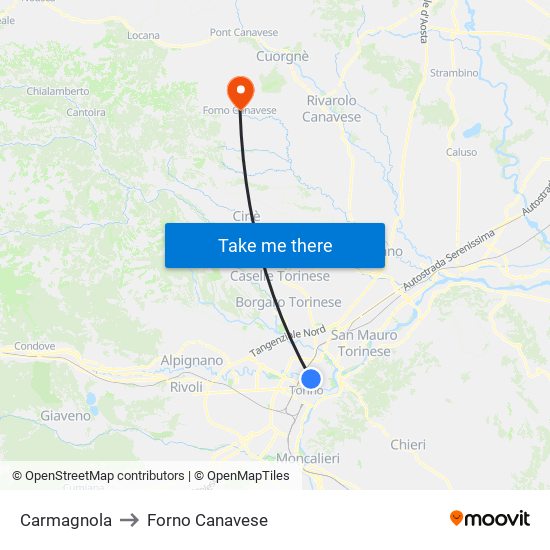 Carmagnola to Forno Canavese map