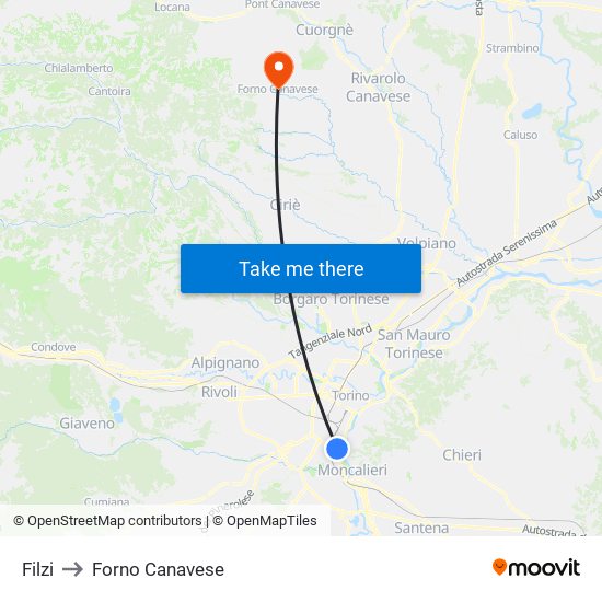 Filzi to Forno Canavese map
