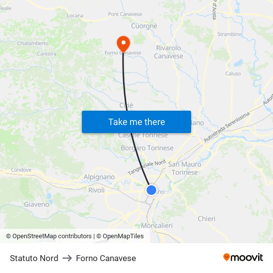 Statuto Nord to Forno Canavese map