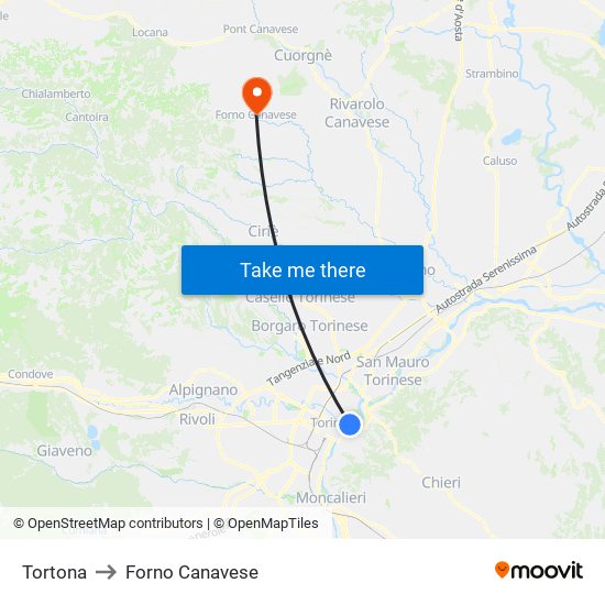 Tortona to Forno Canavese map