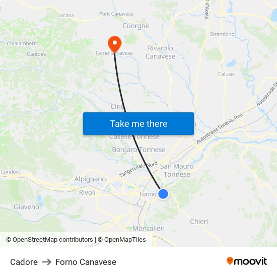 Cadore to Forno Canavese map