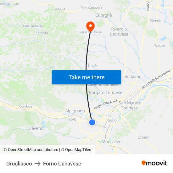 Grugliasco to Forno Canavese map