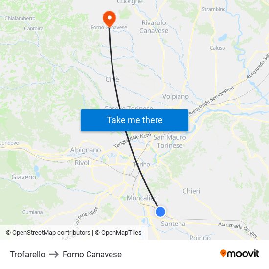 Trofarello to Forno Canavese map