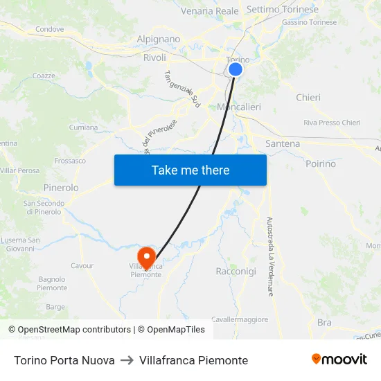 Turin Porta Nuova to Villafranca Piemonte map