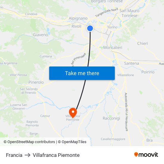 Francia to Villafranca Piemonte map