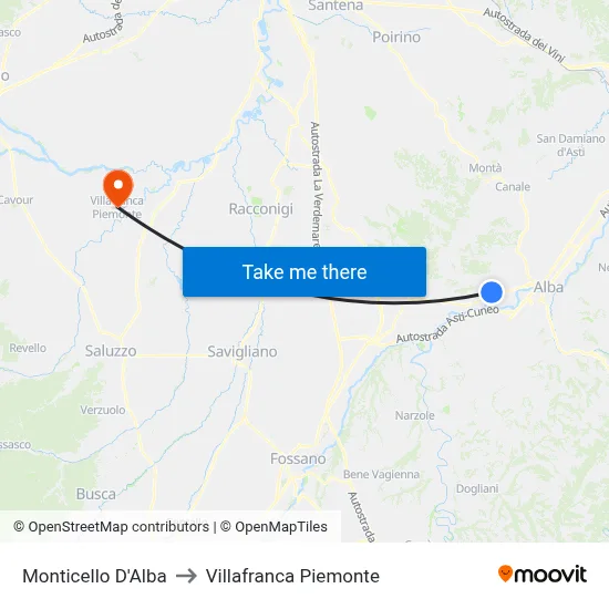 Monticello D'Alba to Villafranca Piemonte map