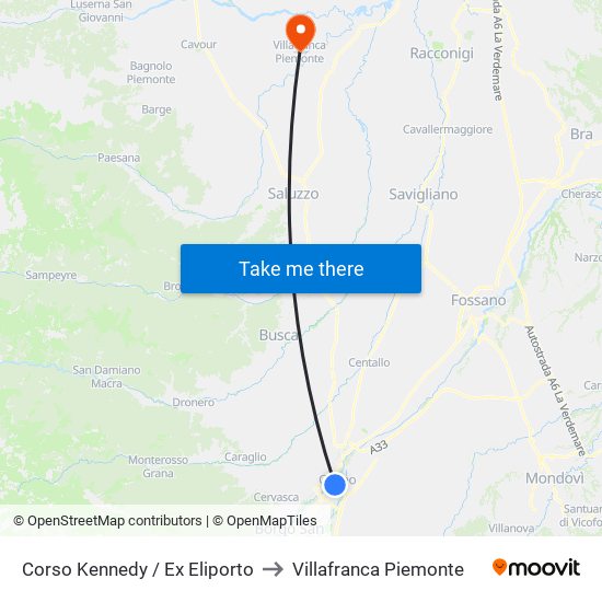 Corso Kennedy / Ex Eliporto to Villafranca Piemonte map