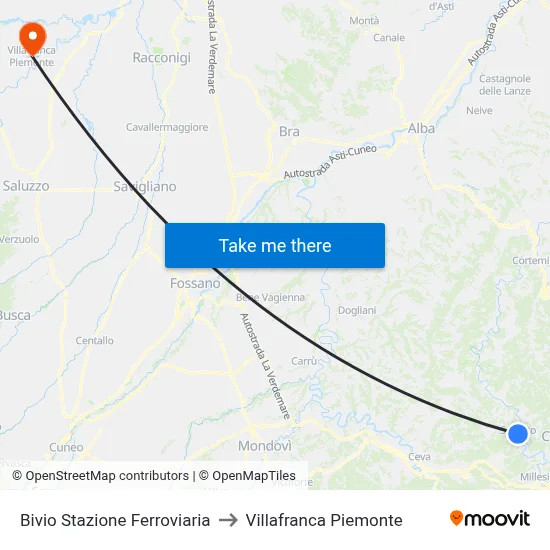 Railway Station Junction to Villafranca Piemonte map