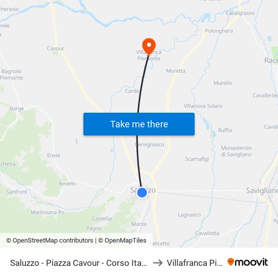 Saluzzo - Piazza Cavour - Corso Italia - Silvio Pellico to Villafranca Piemonte map