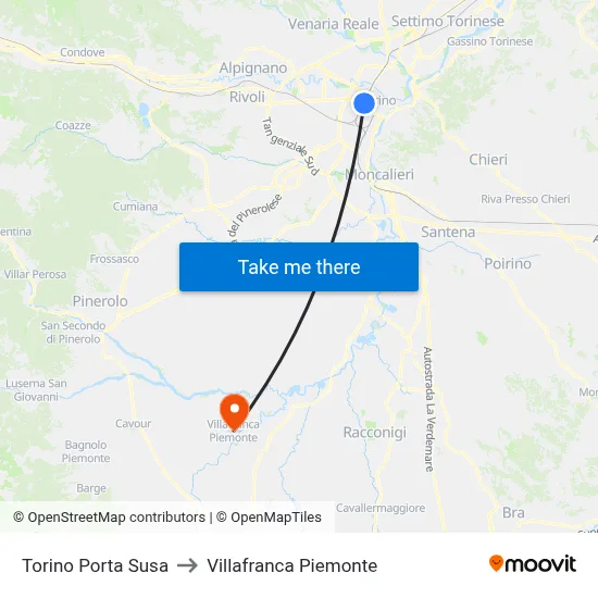 Turin Porta Susa to Villafranca Piemonte map