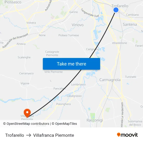 Trofarello to Villafranca Piemonte map