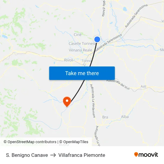 San Benigno Canave to Villafranca Piemonte map