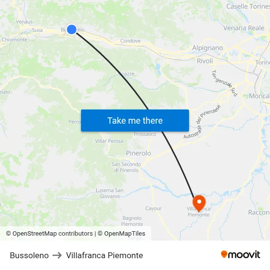 Bussoleno to Villafranca Piemonte map